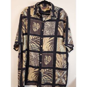 Caribbean Silk Blend Leaf‎ Print Short Sleeve  Men Button Front Size XLT Resort